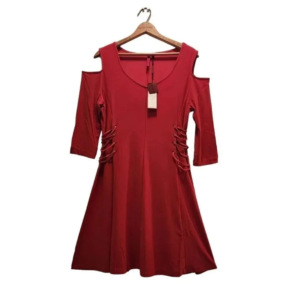 NEW Love Scarlett Womens Tomato Cold Shoulder Sleeve Fit & Flare Dress Size PL